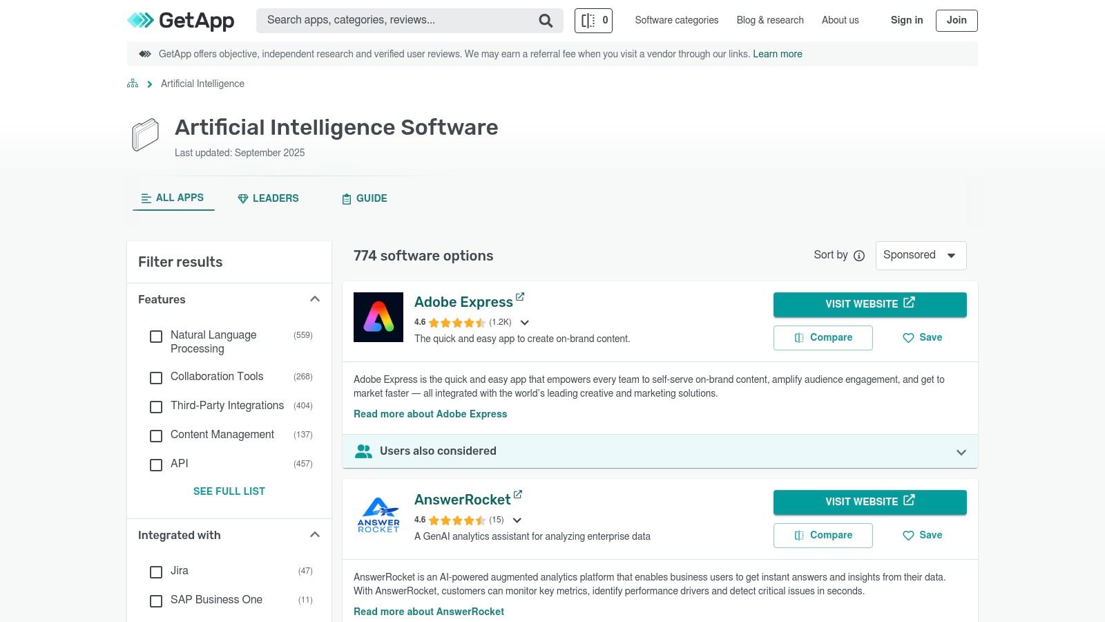GetApp – Artificial Intelligence Software