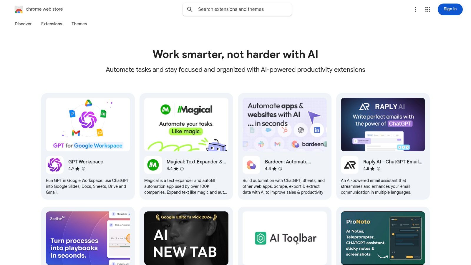 Chrome Web Store — AI Productivity Collection