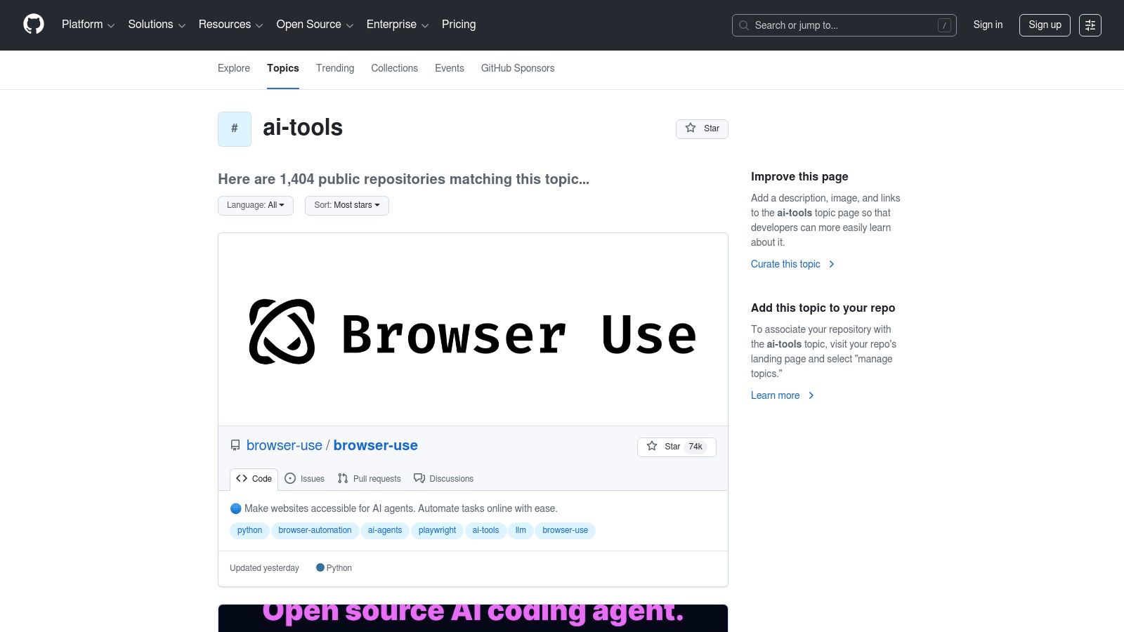 GitHub (ai-tools topic)