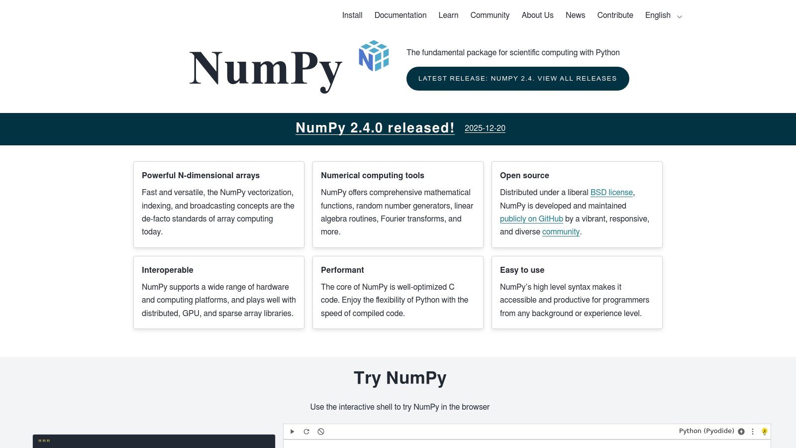 NumPy (official site)