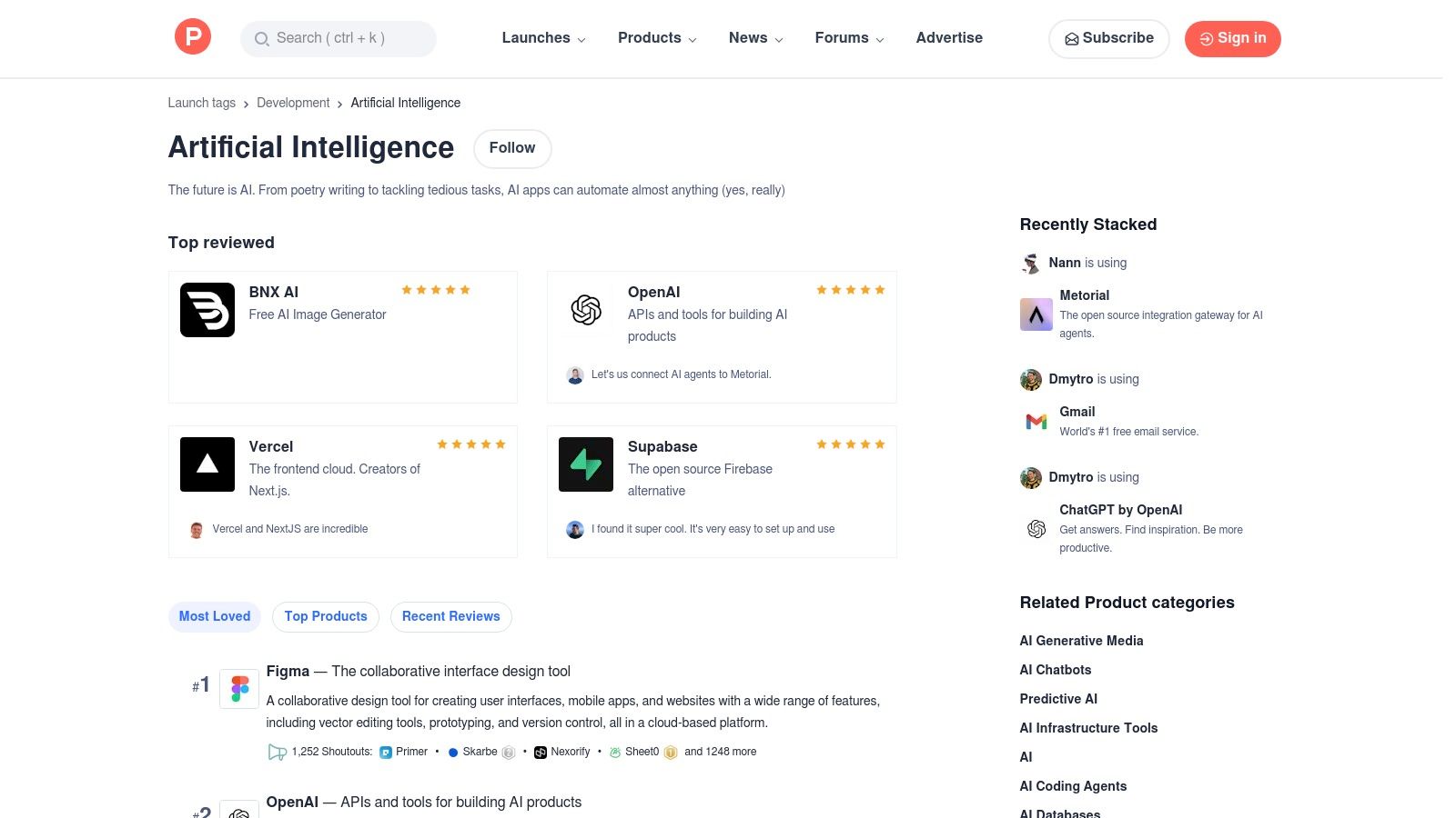 Product Hunt — Artificial Intelligence Topic