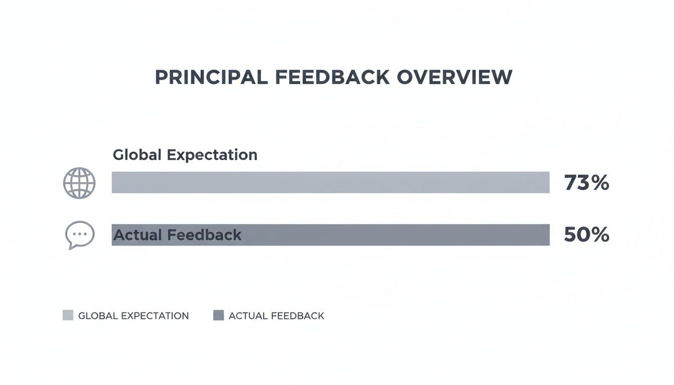 Bar chart showing Principal Feedback Overview, with Global Expectation at 73% and Actual Feedback at 50%.
