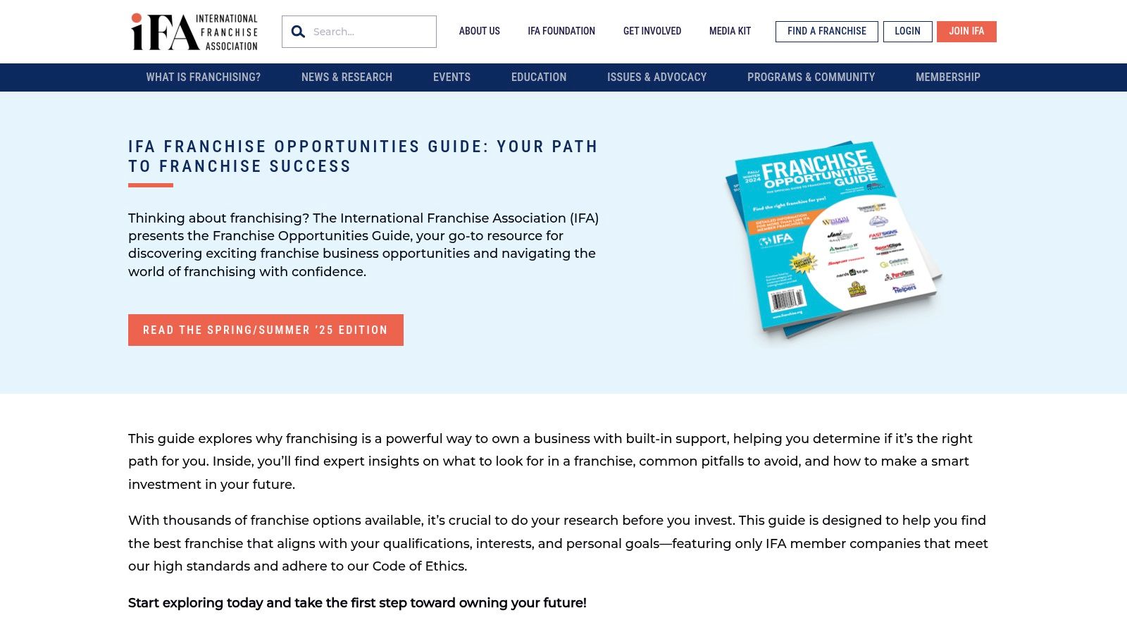 International Franchise Association (IFA) – Franchise Opportunities Guide