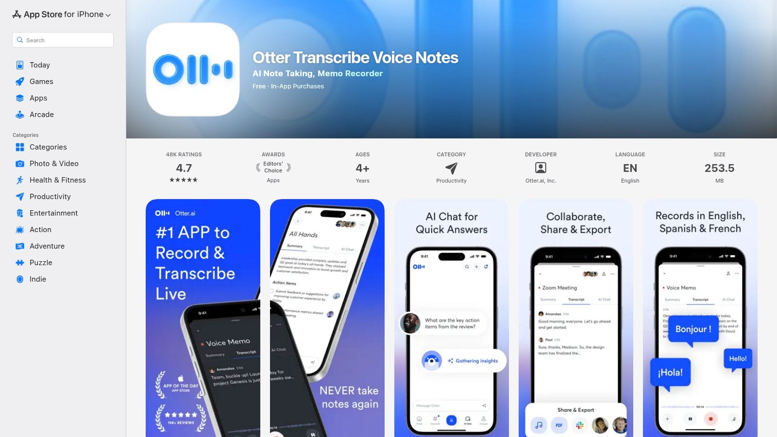 Otter: Transcribe Voice Notes (Apple App Store)