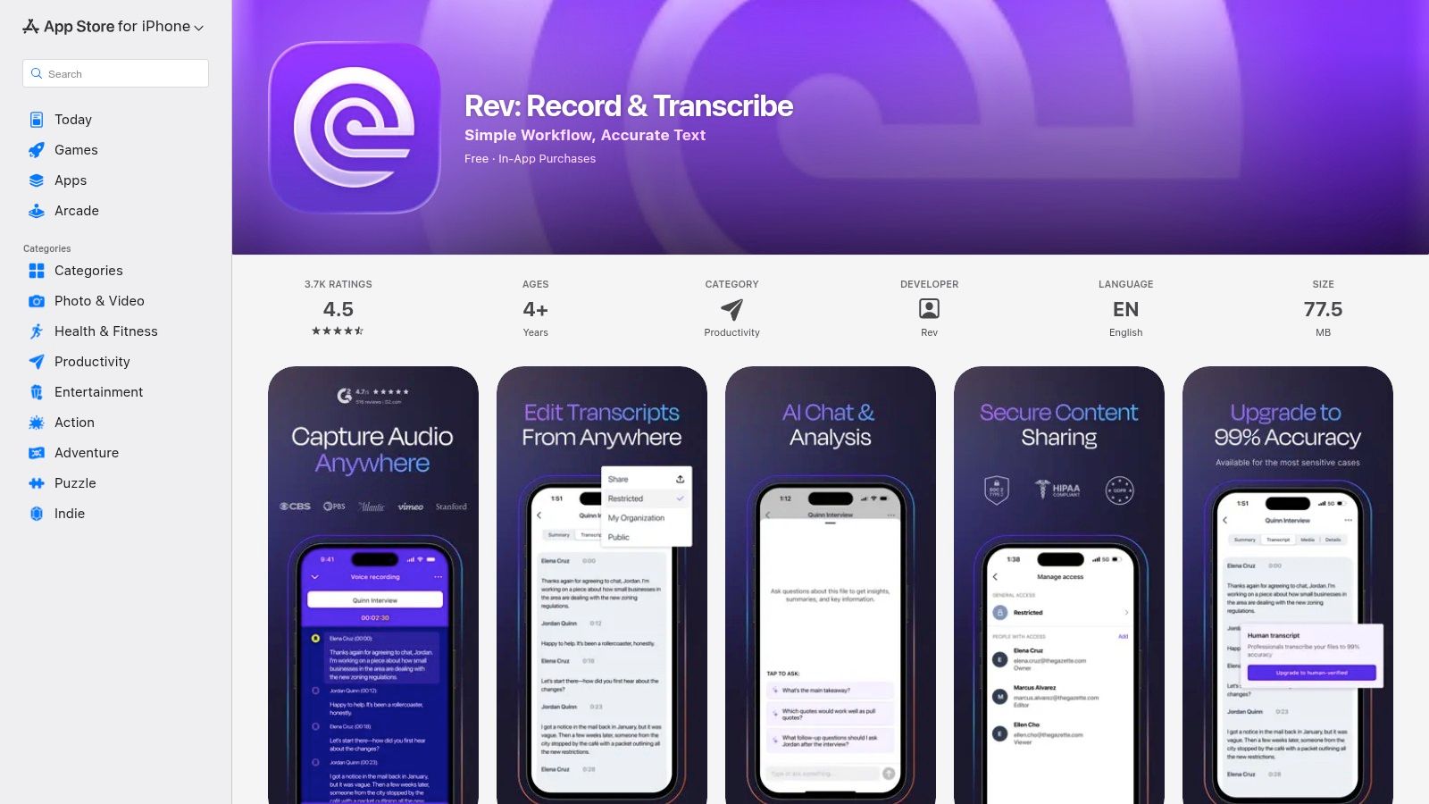 Rev: Record & Transcribe (Apple App Store)