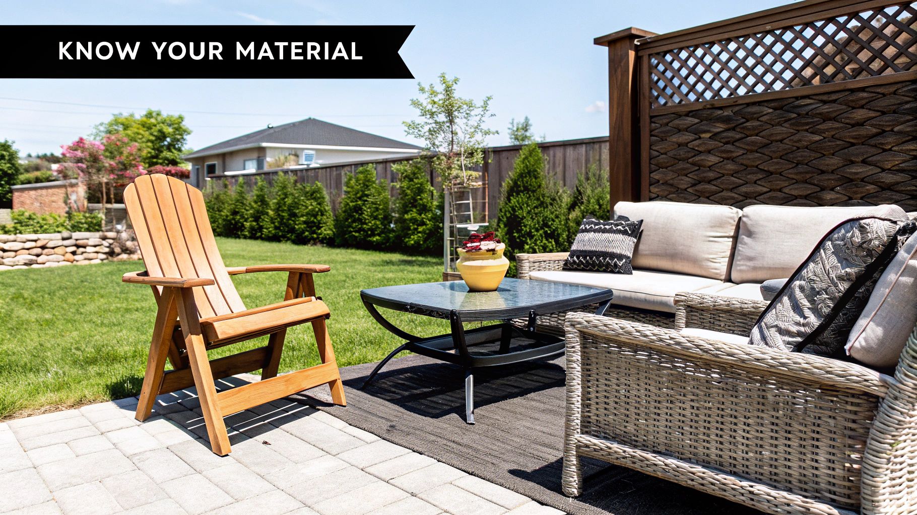 Person staining wooden outdoor furniture showing maintenance labor Person staining wooden outdoor furniture showing maintenance labor