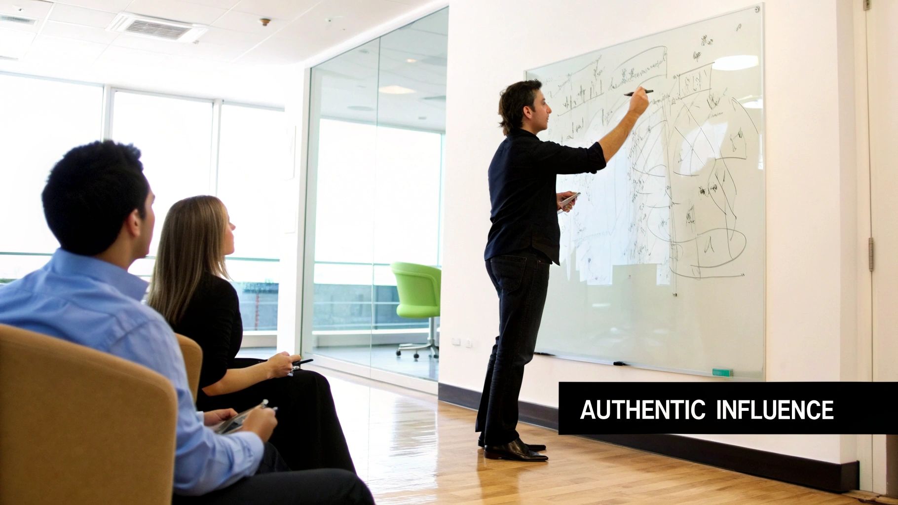 A person standing on a stage, speaking to an audience, representing thought leadership.