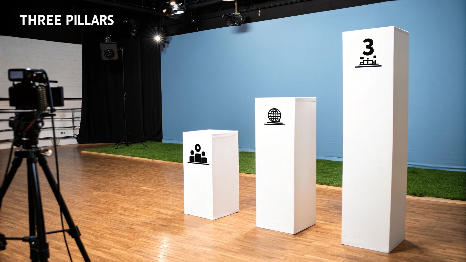 Three pillars standing strong, representing expertise, perspective, and communication.