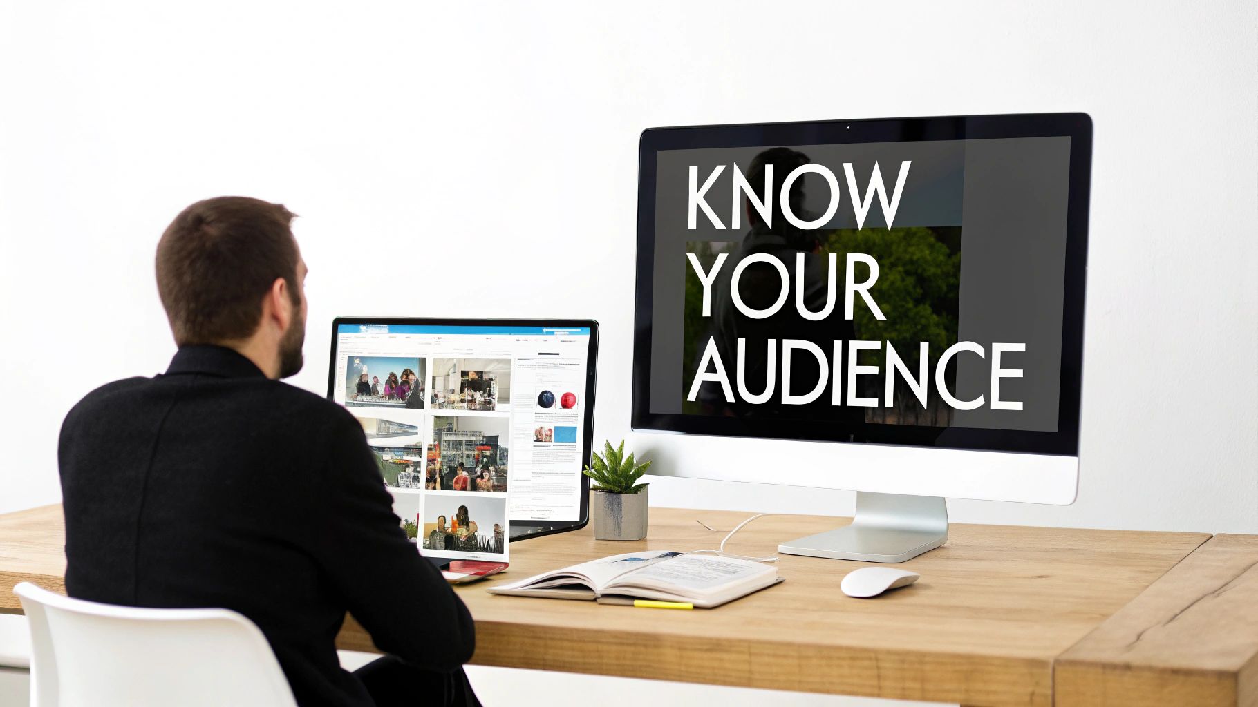 A person analysing charts and graphs on multiple screens, representing social media data