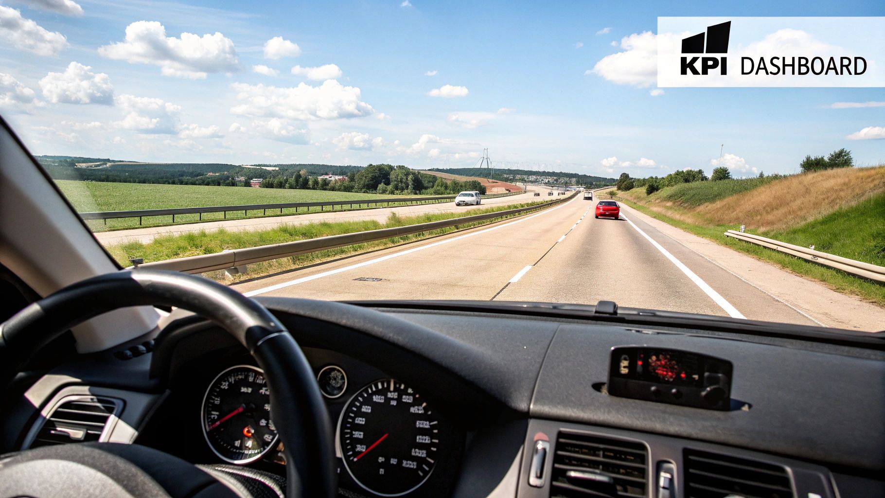 A person pointing at a social media dashboard with charts and graphs, representing KPI tracking.