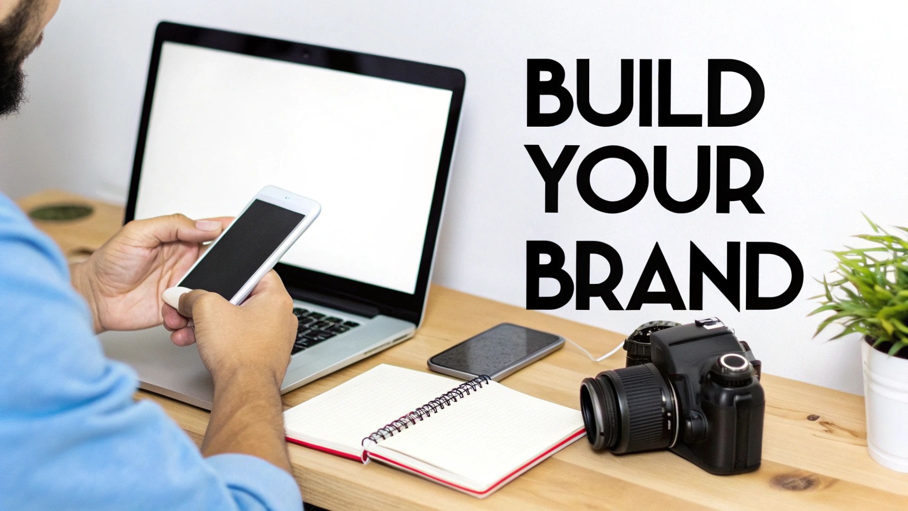 A person holding a phone showing Instagram with brand logos around it.