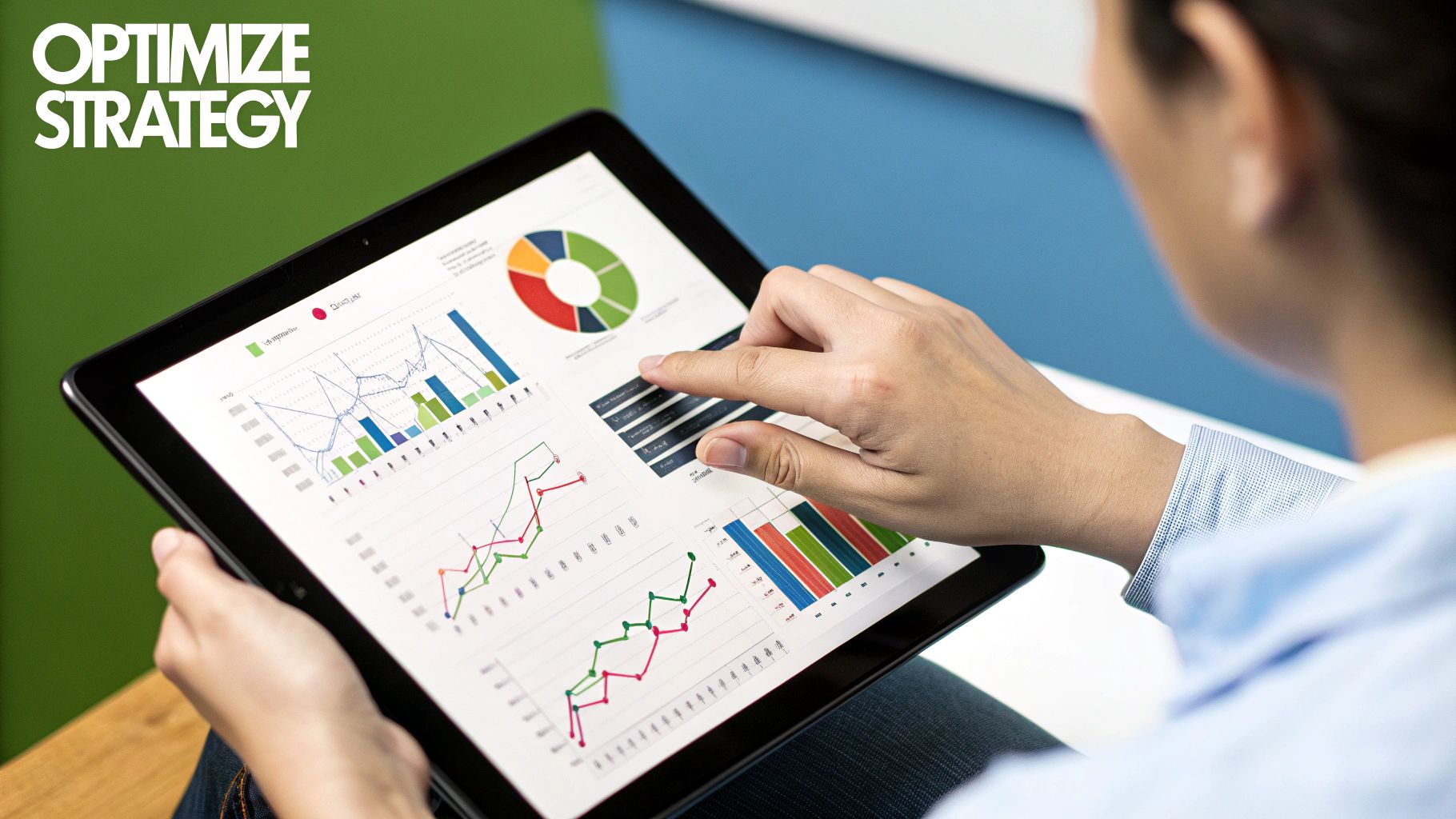 A person analysing charts on a screen, representing KPI data interpretation.