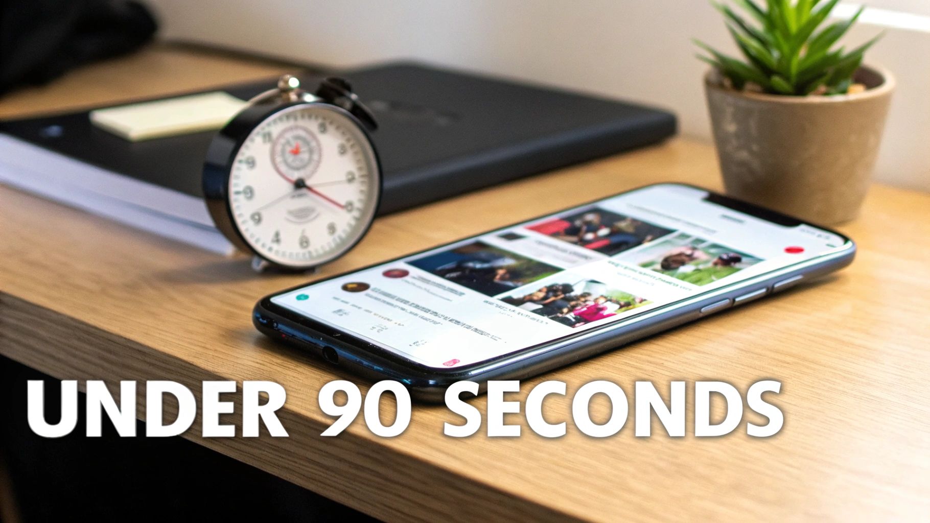 A smartphone displaying the Instagram Reels interface, with a timer overlay indicating video length.