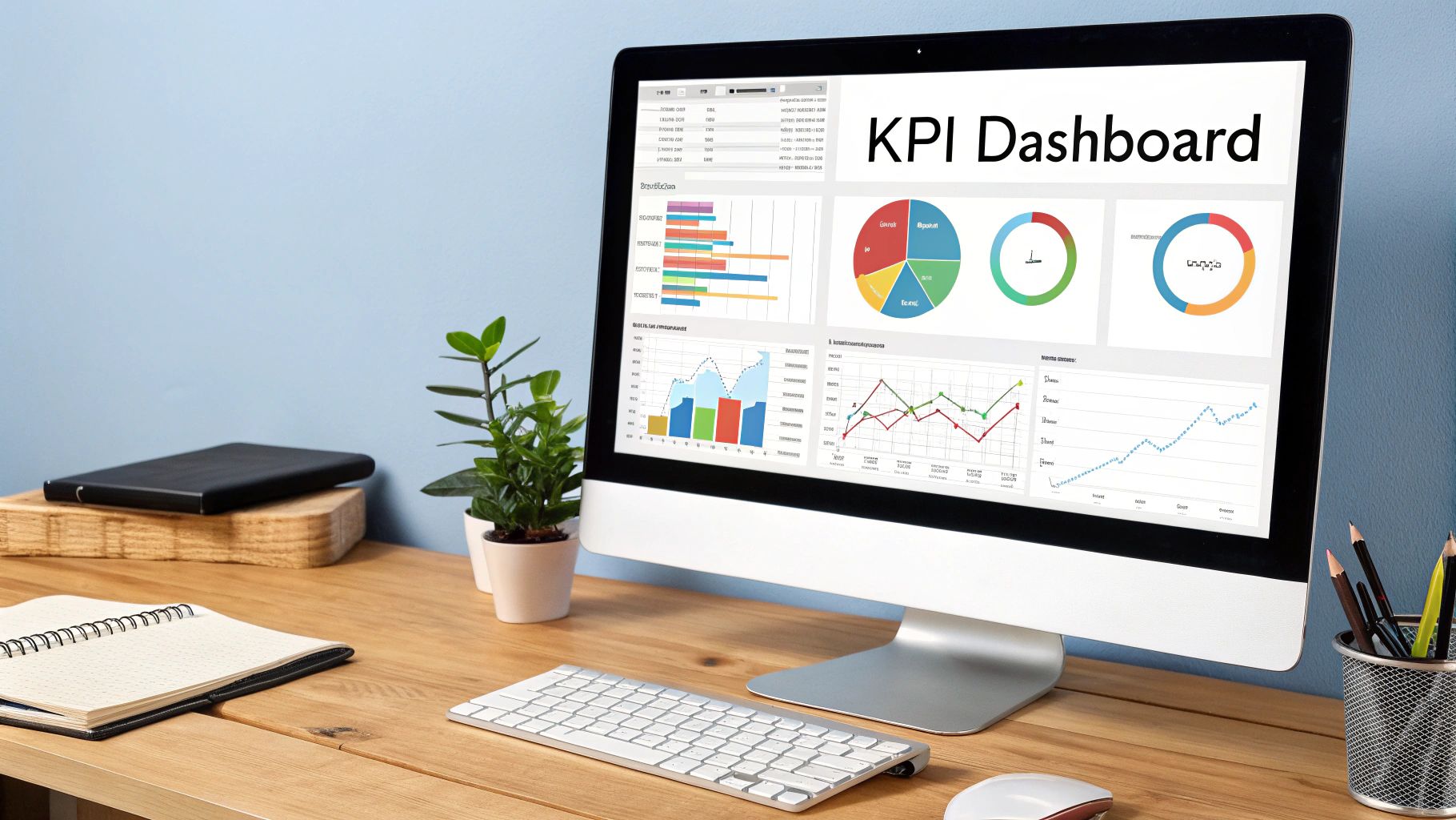 A person working on a social media KPI dashboard on a laptop