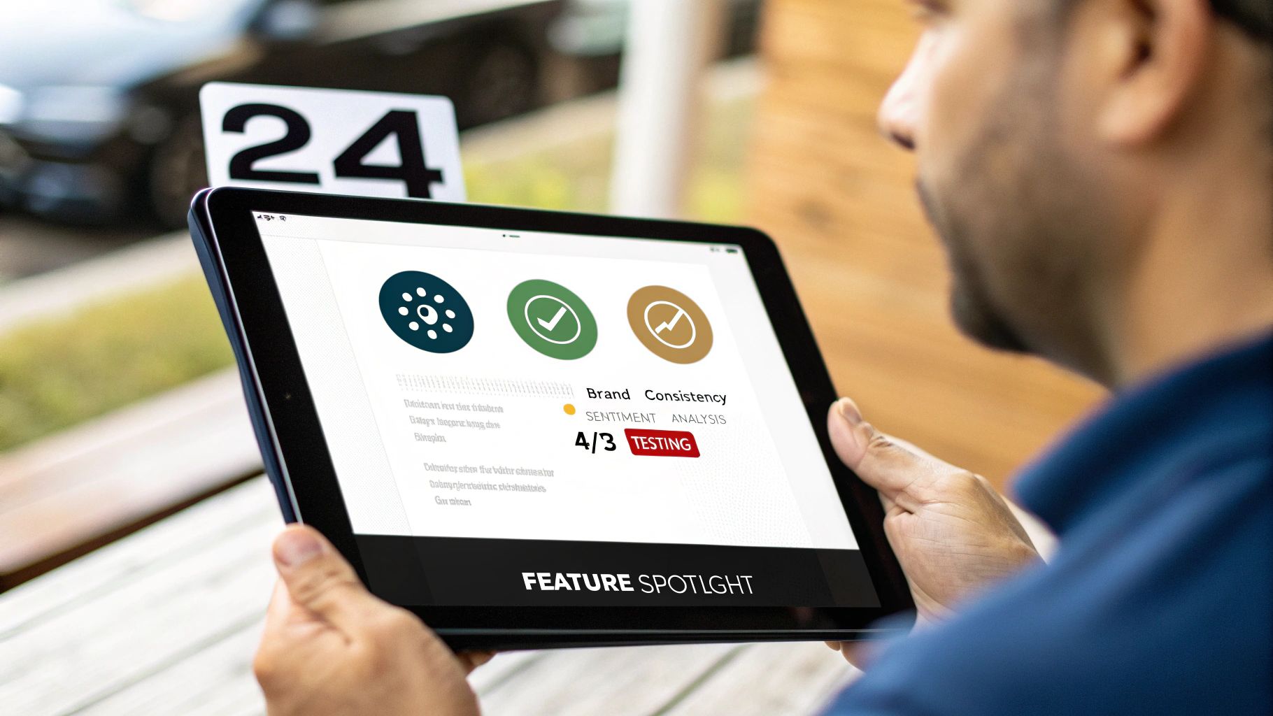 A digital marketing team collaborating on social media content on a large screen