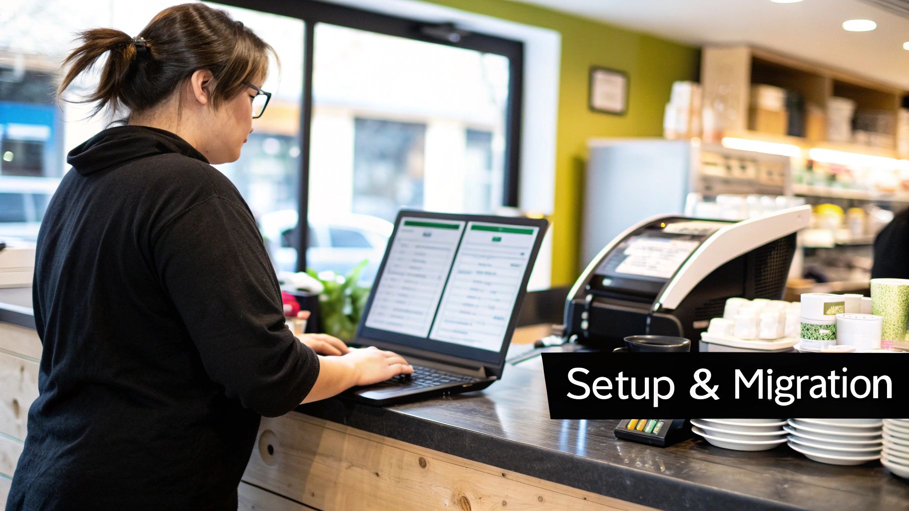 Coffee shop owner testing payroll