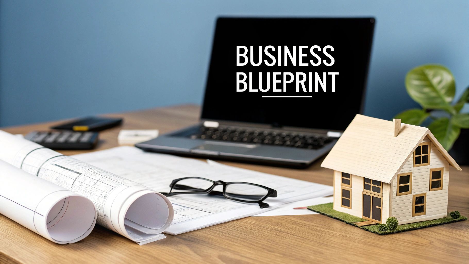 A person drawing a business plan on a blueprint with various charts and graphs surrounding them.
