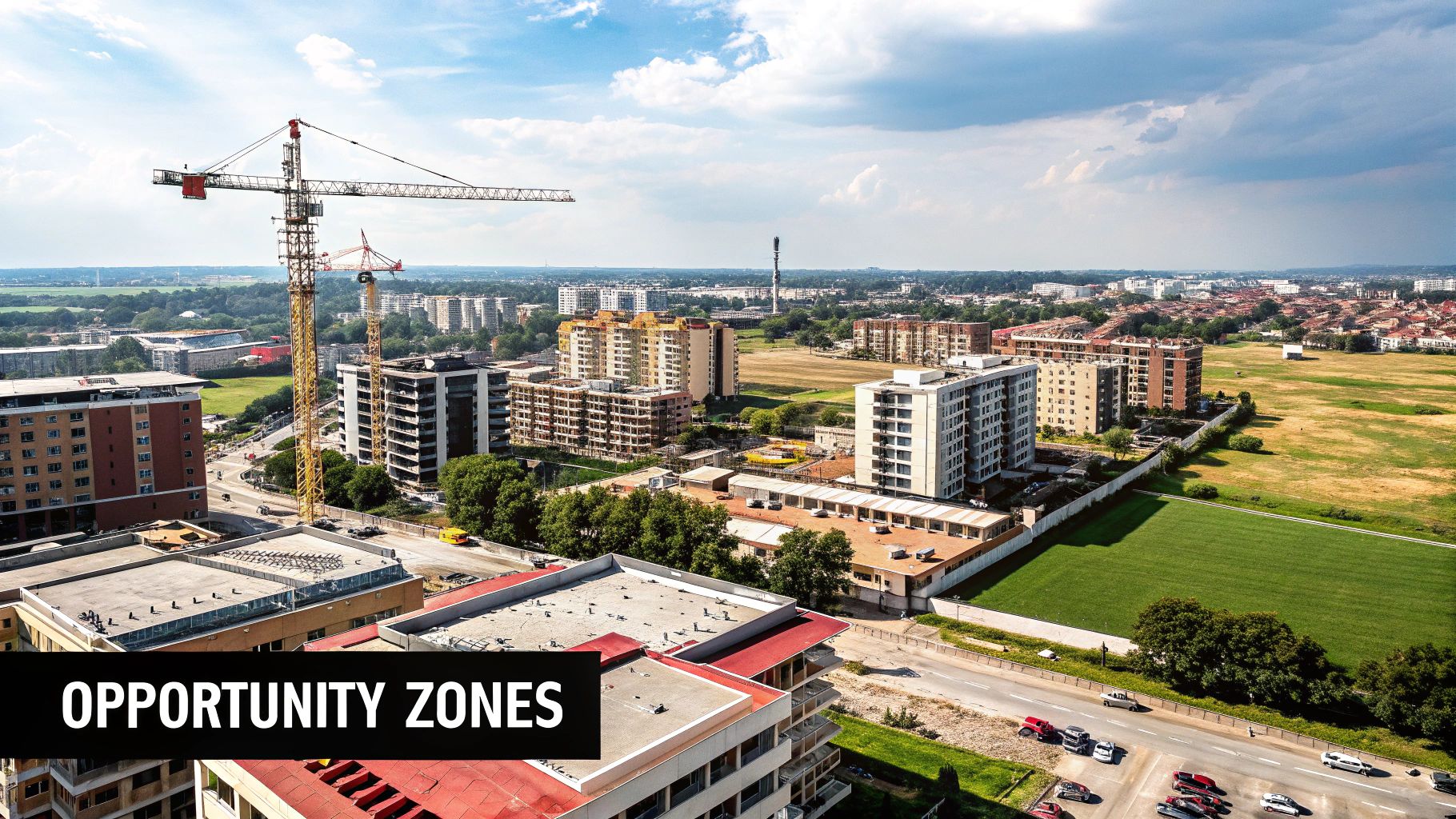 Map showing designated Opportunity Zones across a city, highlighting areas for potential investment and development.