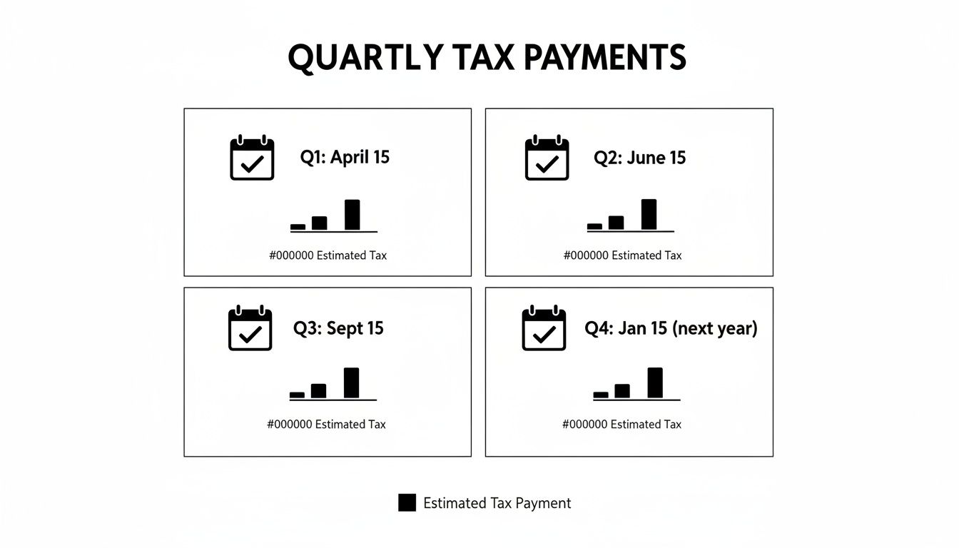 A visual guide illustrating the quarterly estimated tax payment due dates for Q1, Q2, Q3, and Q4.