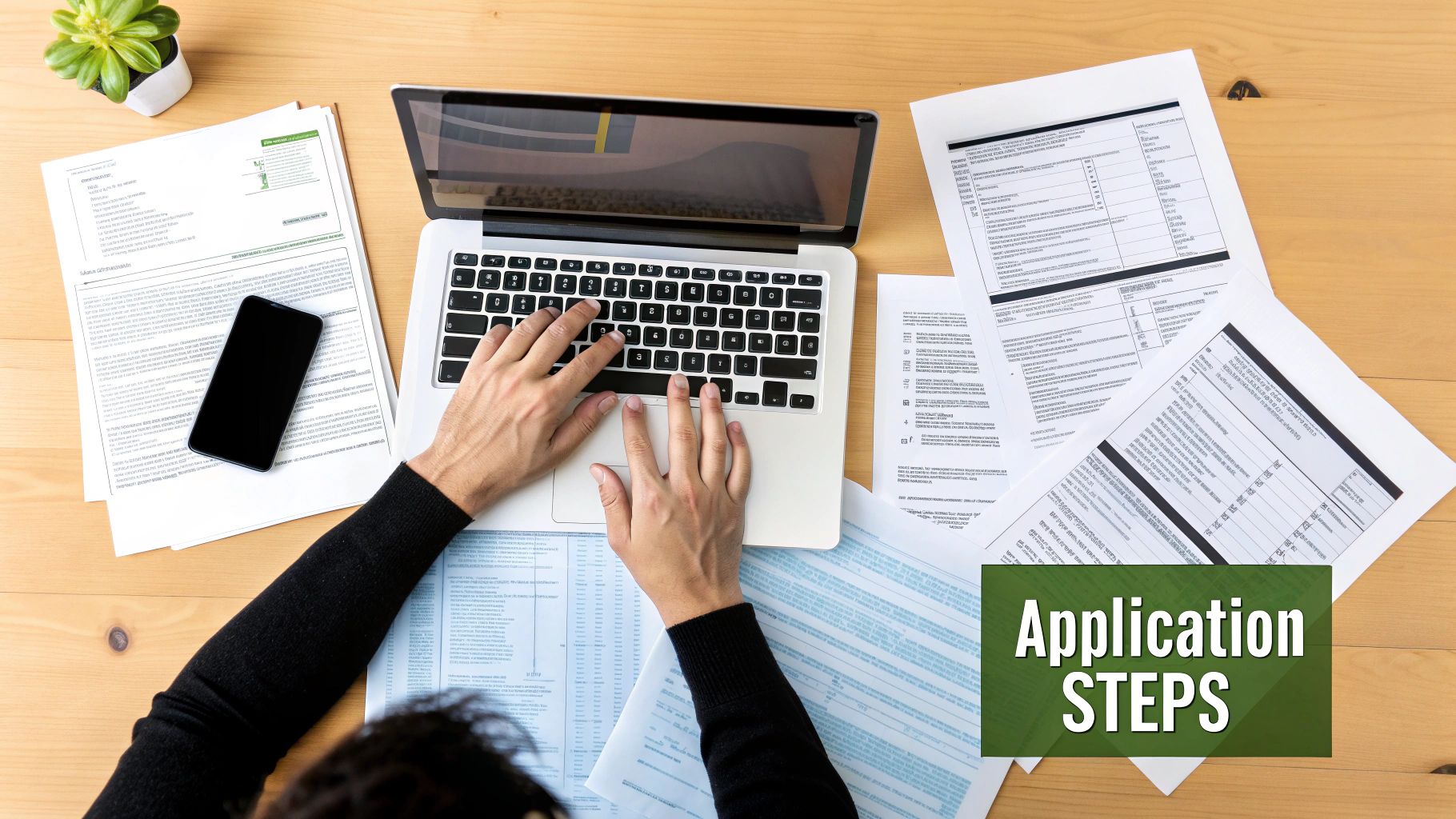 A person at a desk carefully reviewing a checklist and financial documents, symbolizing the eligibility process.