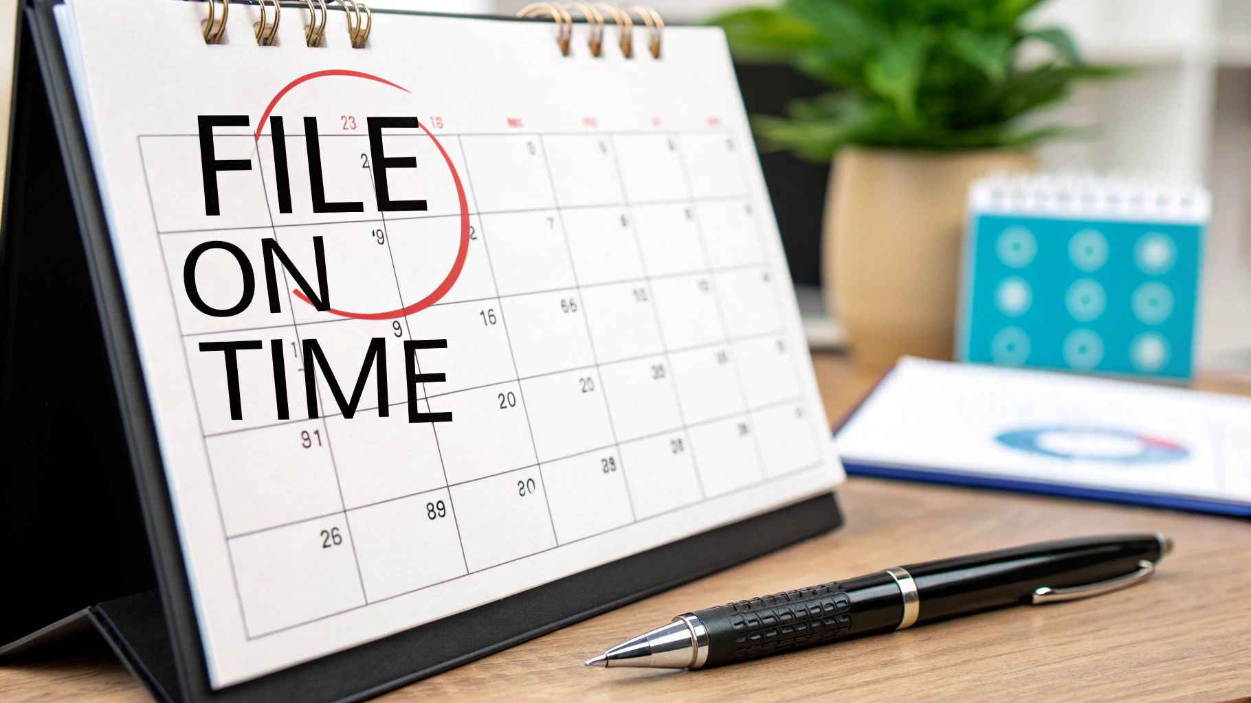 A calendar with a date circled, symbolizing the importance of tax deadlines.