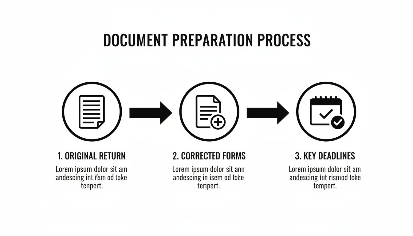 Flowchart illustrating the document preparation process, including original return, corrected forms, and key deadlines.