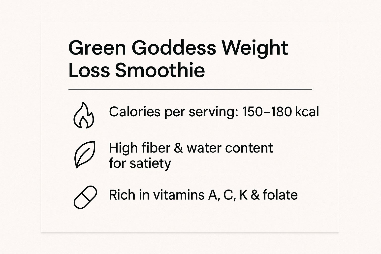 Infographic showing key data about Green Goddess Weight Loss Smoothie