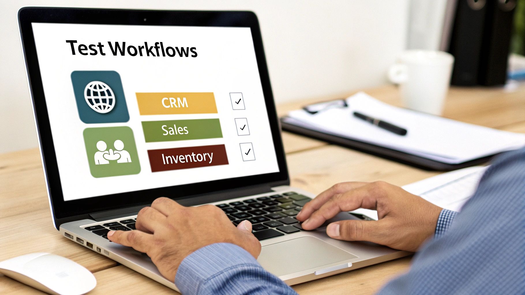 A user-friendly Odoo dashboard showing various app icons like CRM, Sales, and Inventory.