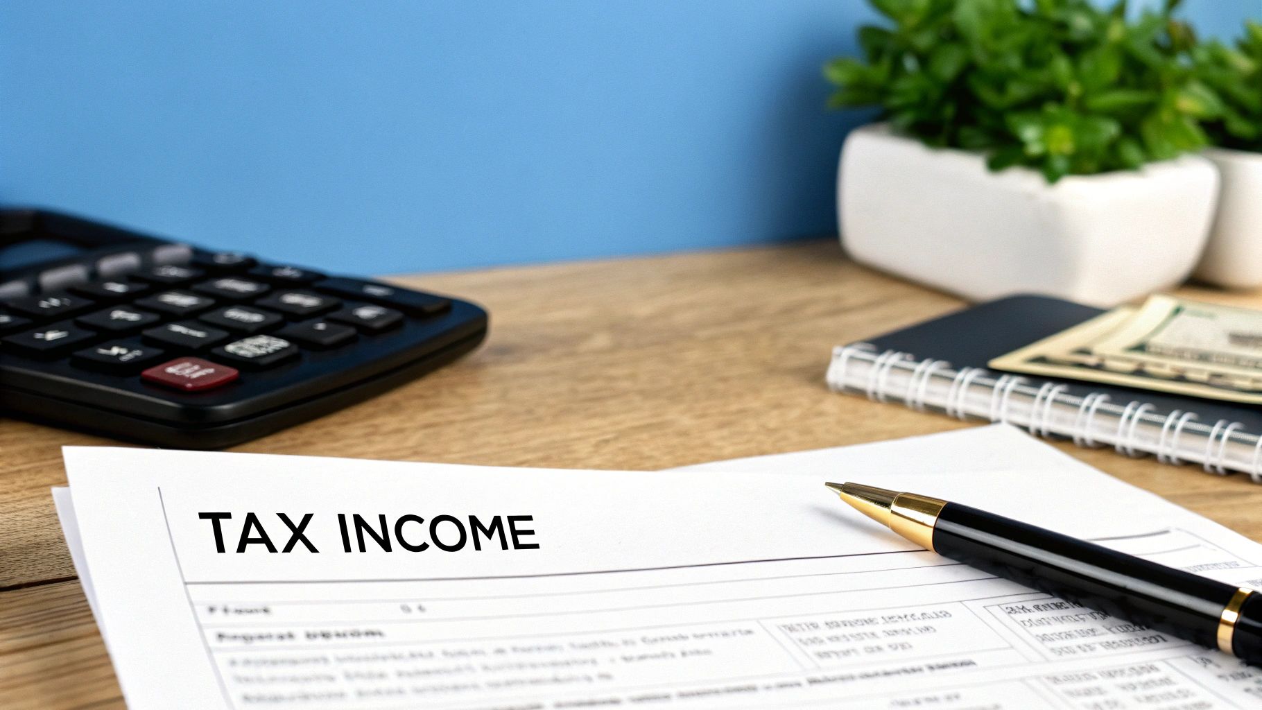 A person working on a laptop with financial charts and documents, representing tax planning.