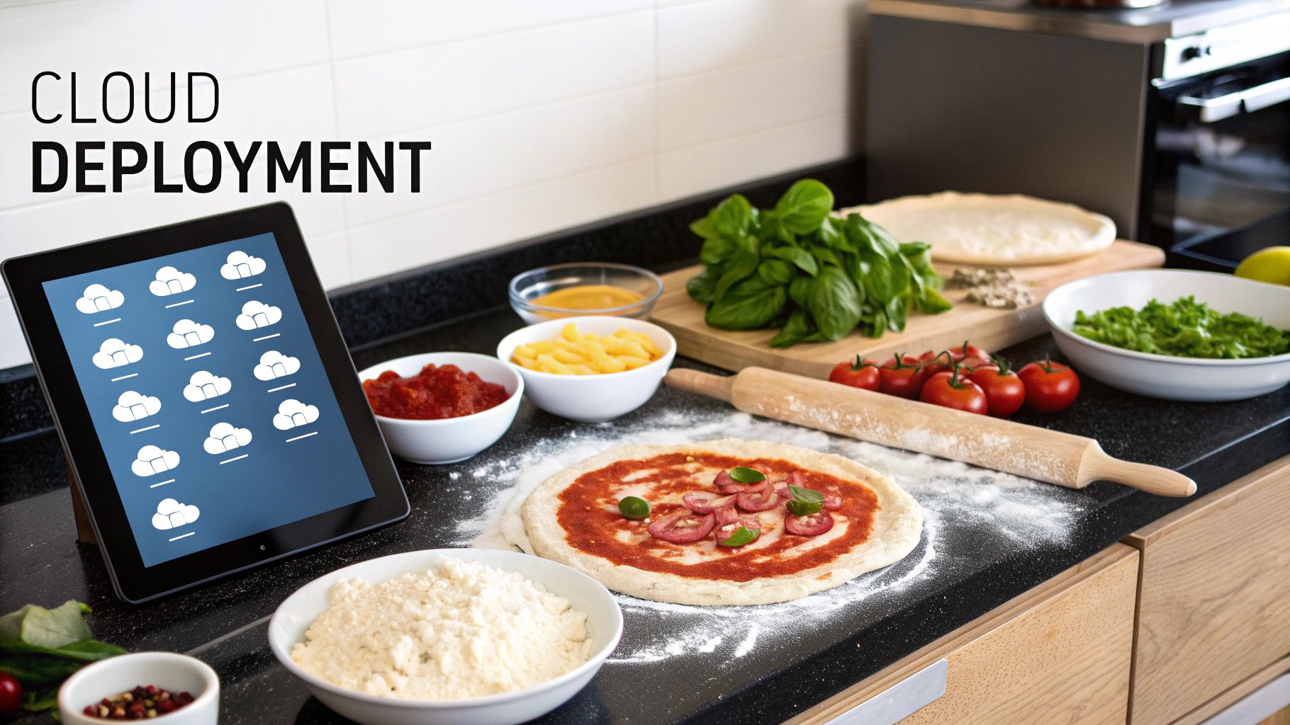 Three different types of pizzas illustrating SaaS, PaaS, and IaaS cloud models.