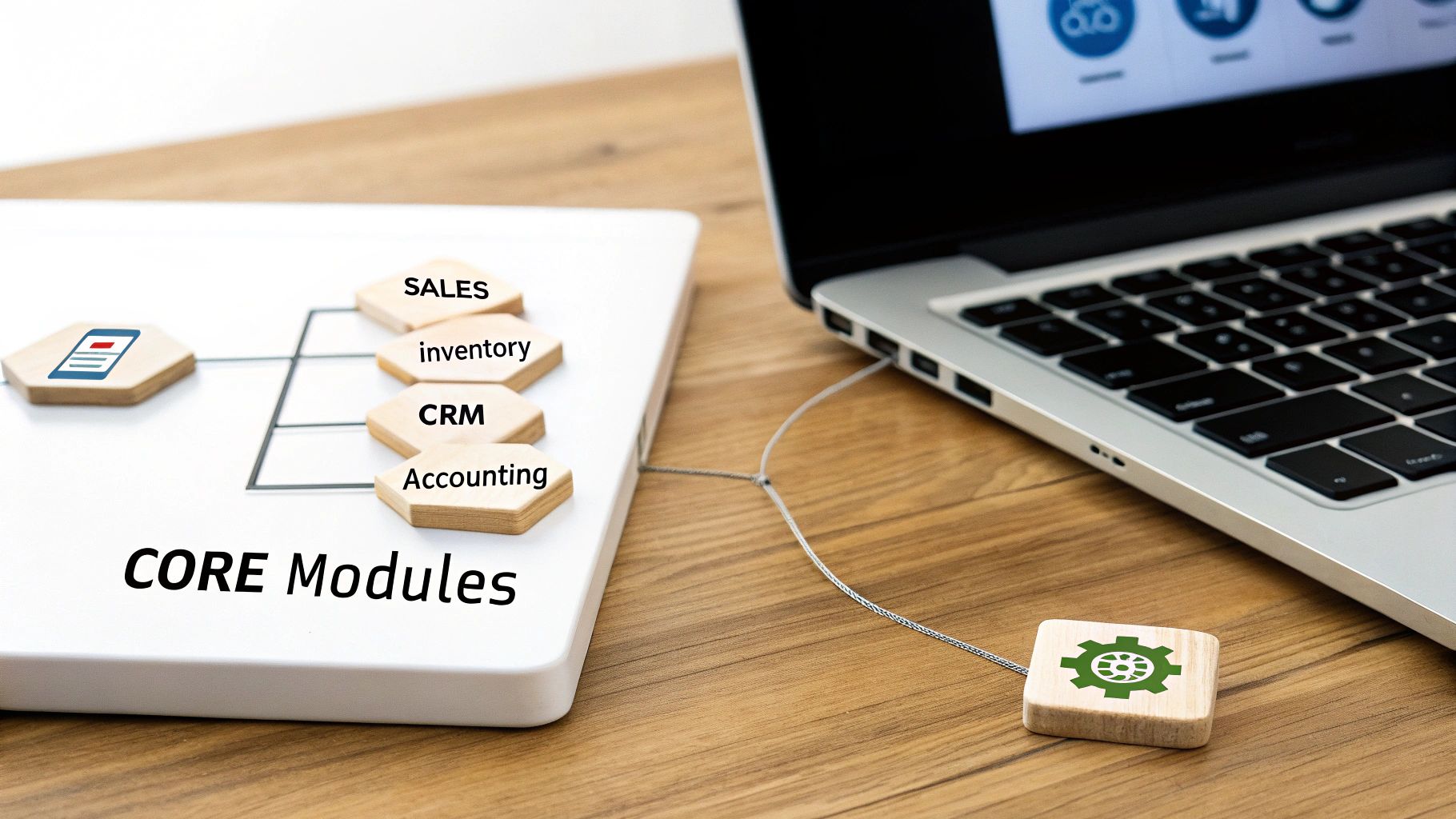 A visual representation of Odoo's interconnected business modules on a clean interface