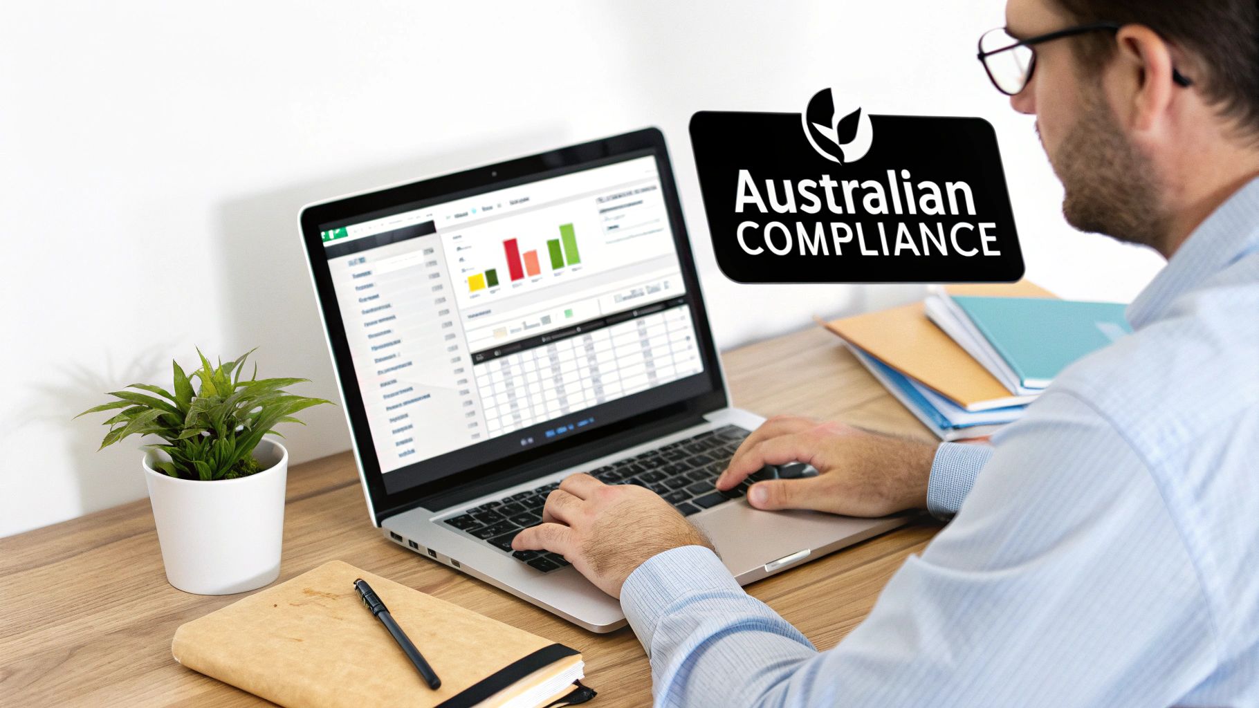 A graphic showing Australian compliance icons like GST and STP integrated with the Odoo logo.