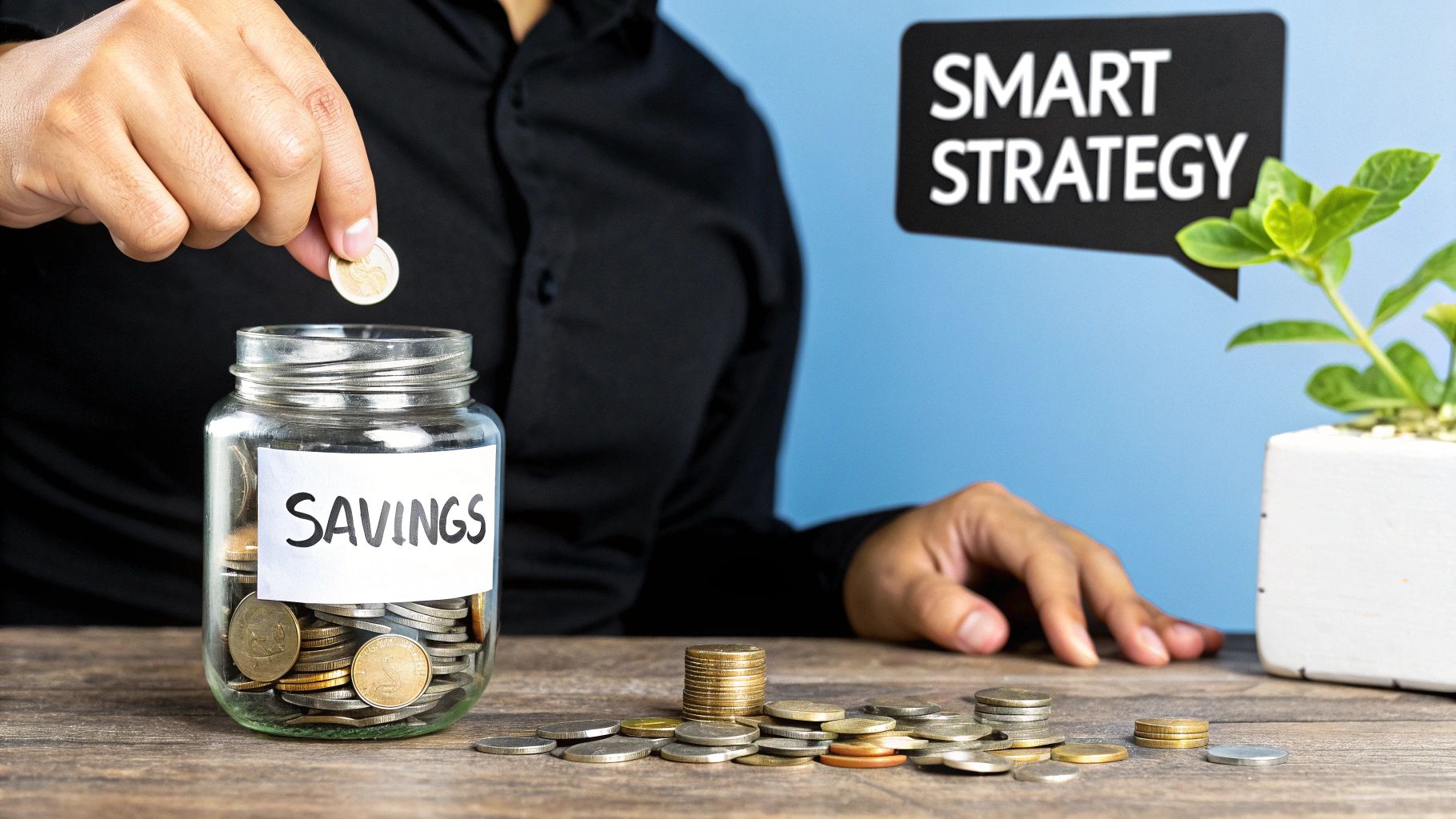 A magnifying glass hovering over a calculator and financial documents, suggesting a strategic financial review.