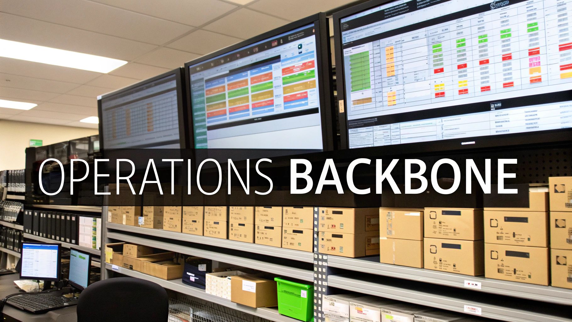 An operational dashboard showing various business metrics like inventory, finance, and supply chain, representing an ERP system's function.