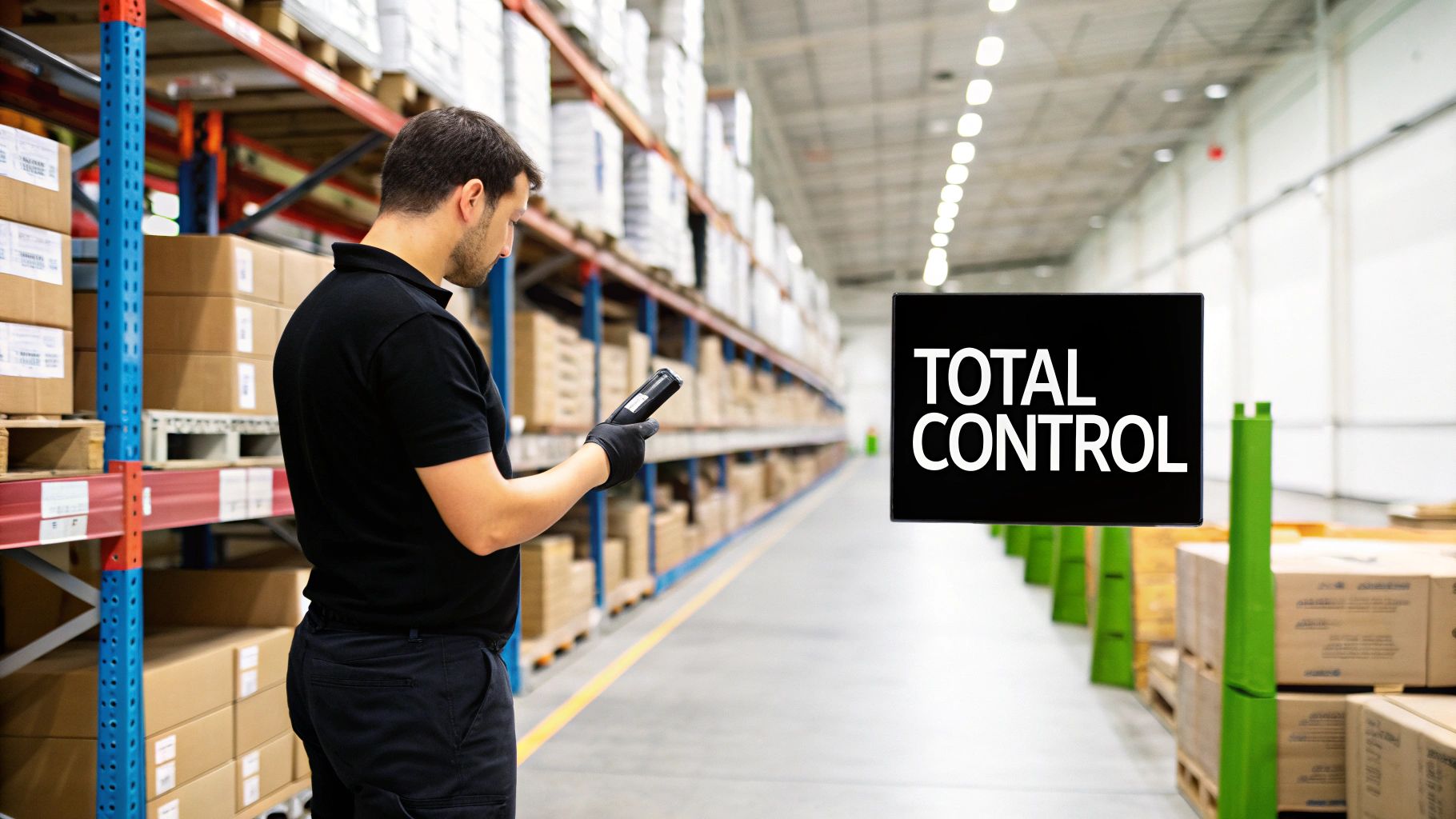 Warehouse manager using a tablet to manage inventory with Odoo