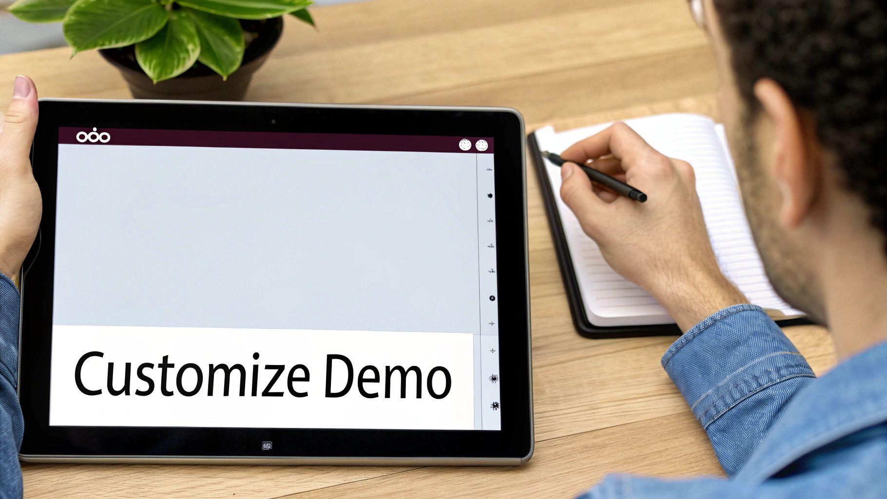 A user customising their Odoo demo dashboard to match their business's branding and key metrics.