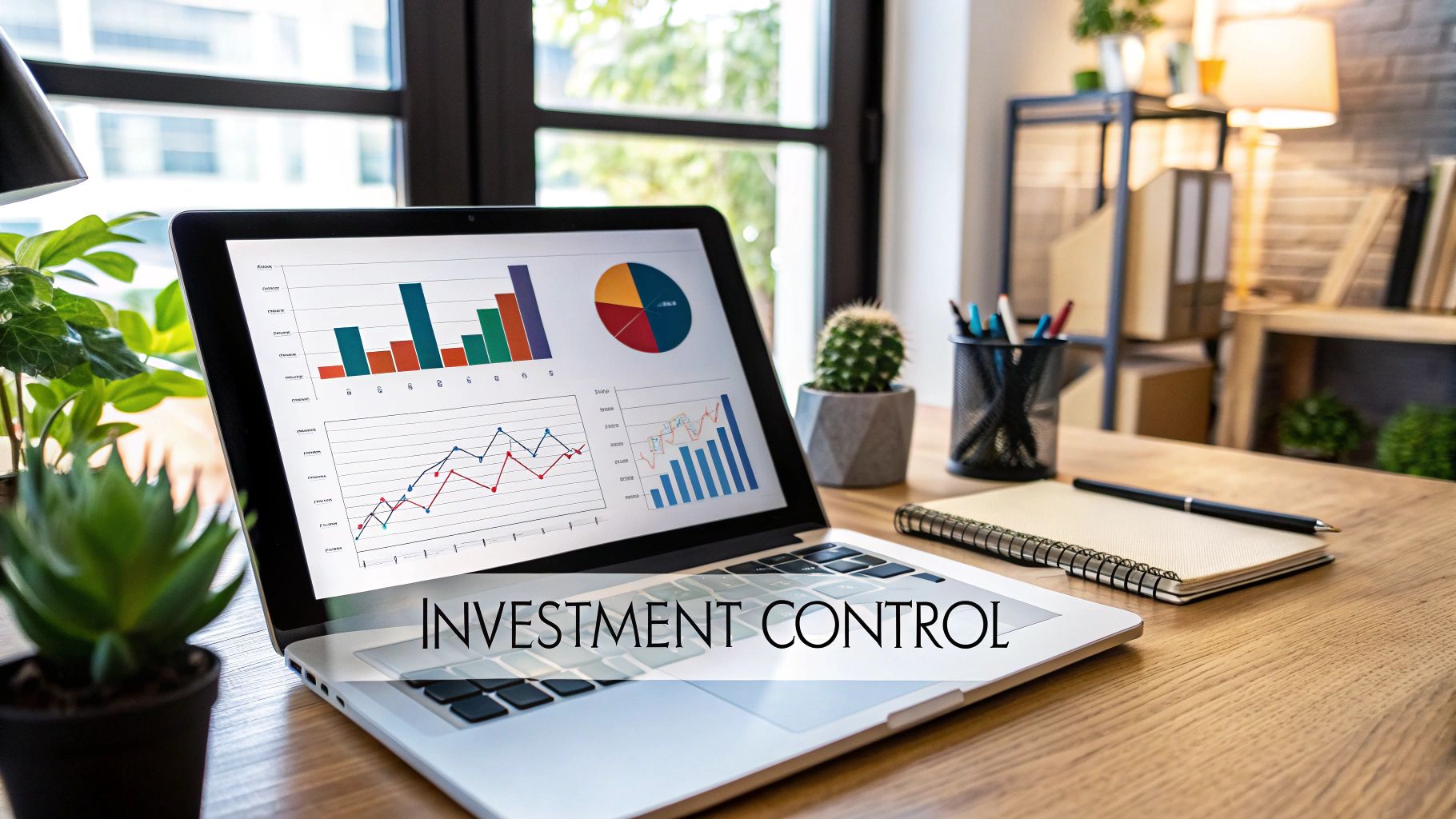 A person reviewing investment charts on a tablet, symbolising control over their financial decisions