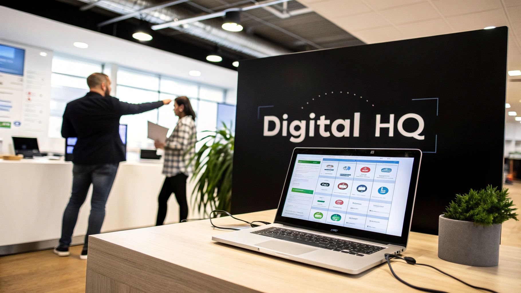 A team collaborating around a digital dashboard, representing the central nature of Odoo CRM