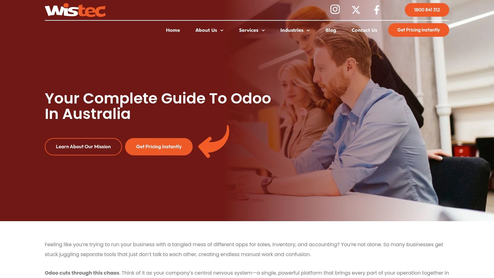 Odoo dashboard showcasing integrated business management modules