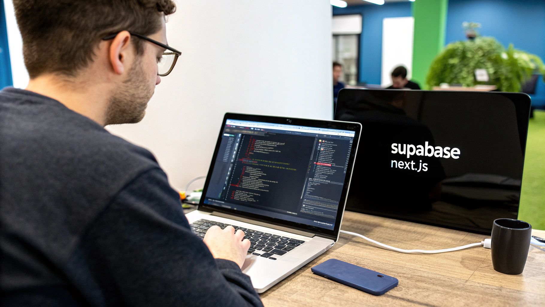 Illustration showing Next.js and Supabase logos connected