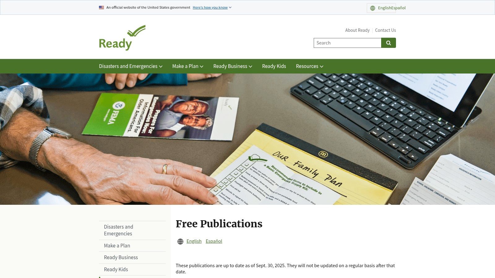 Ready.gov — Free Publications (FEMA printed brochures)