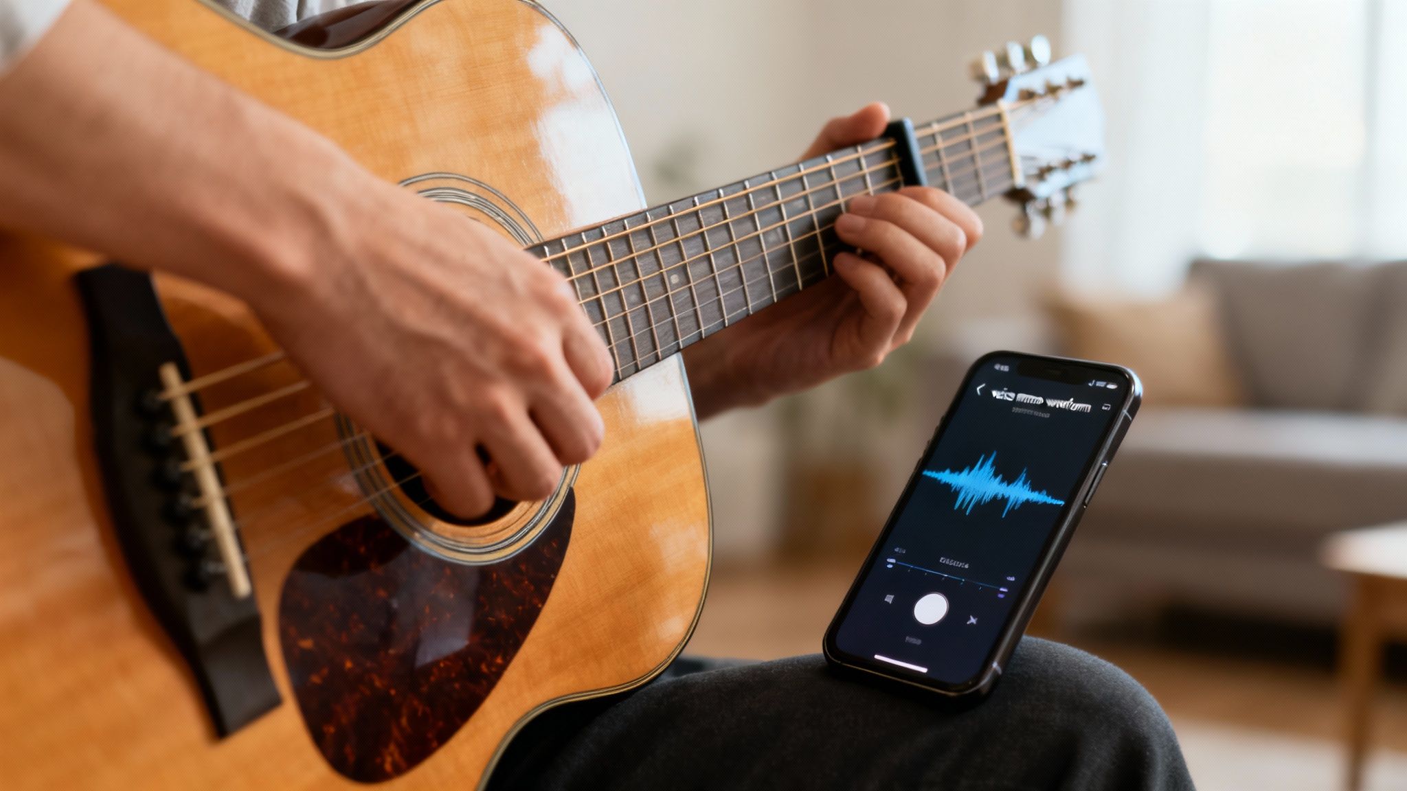 A professional audio engineer at a mixing console in a recording studio.