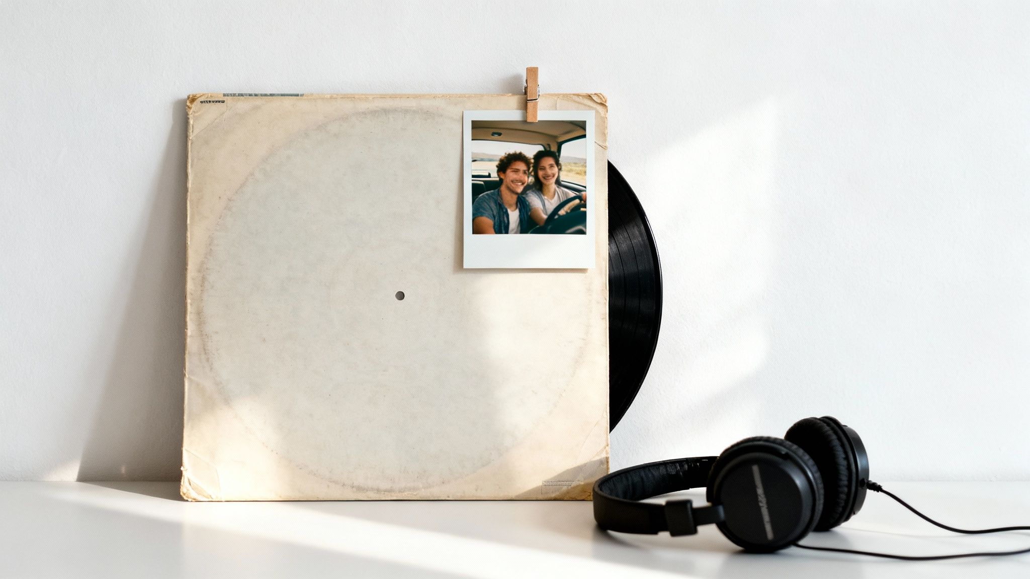 A couple joyfully listening to music together with headphones.