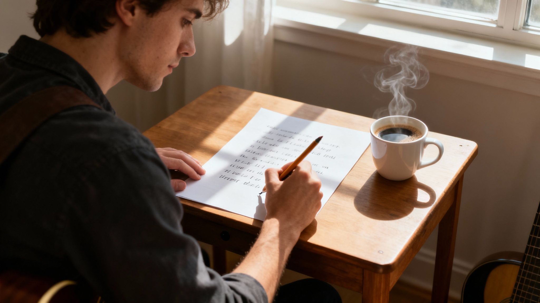 A person humming and composing a melody at a piano.