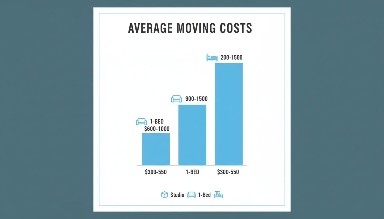 Bar chart displaying average moving costs for Studio and 1-Bedroom homes, showing cost ranges up to $1500.