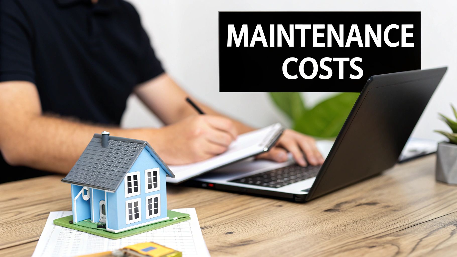 A person inspecting a rental property's exterior for maintenance needs