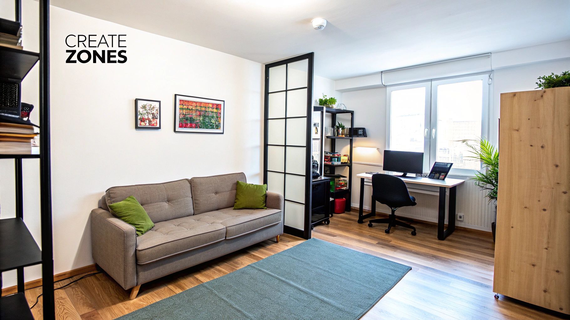 A well-decorated rental living room with a thoughtful furniture layout