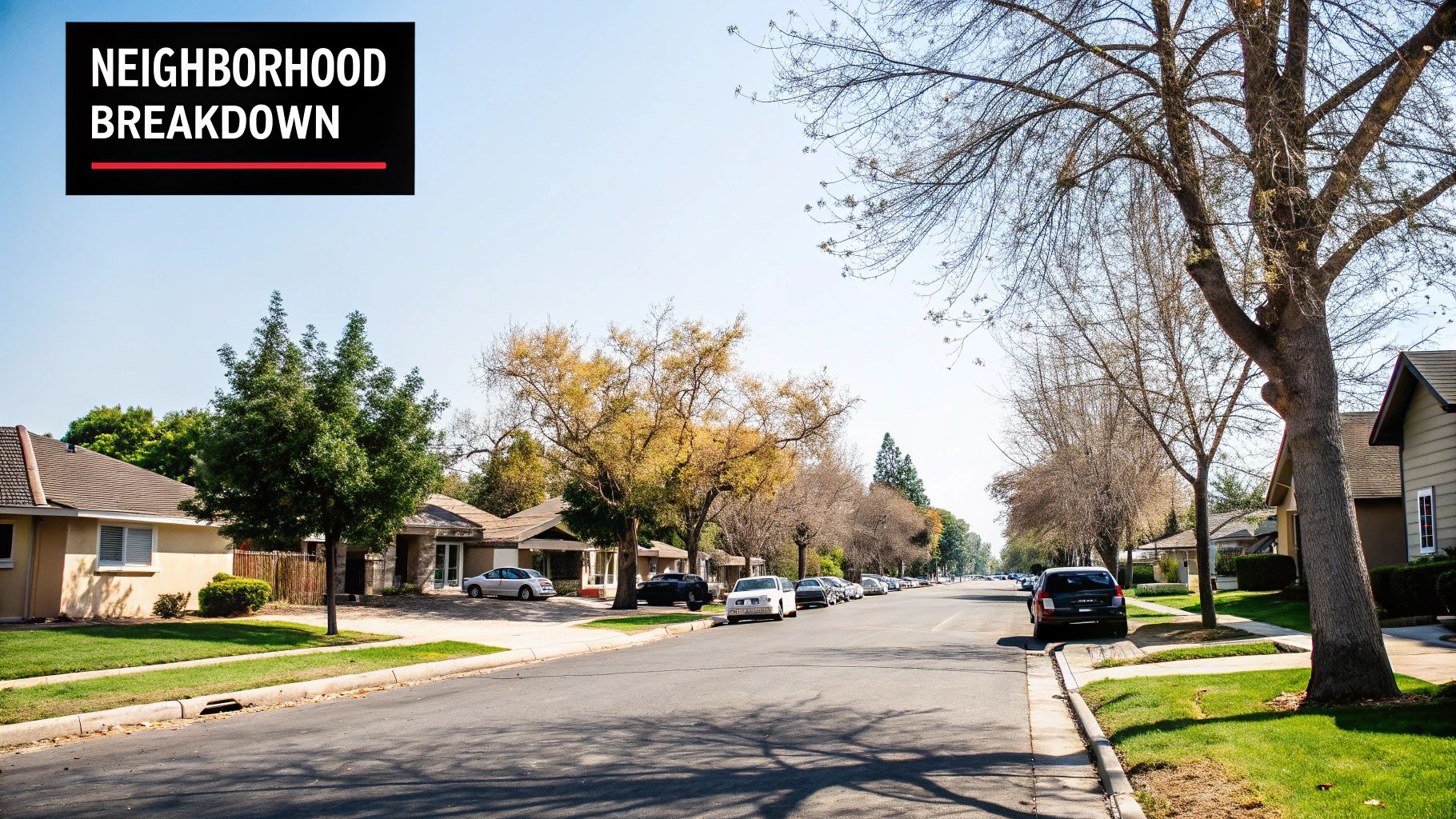 A bustling street in Fresno, California, with shops and people, representing local economic activity.
