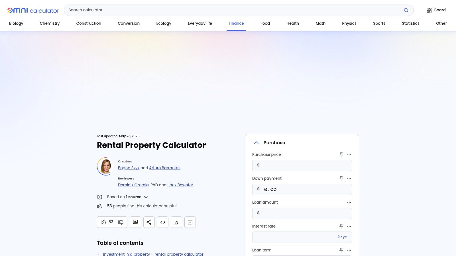 Omni Calculator's Rental Property Calculator