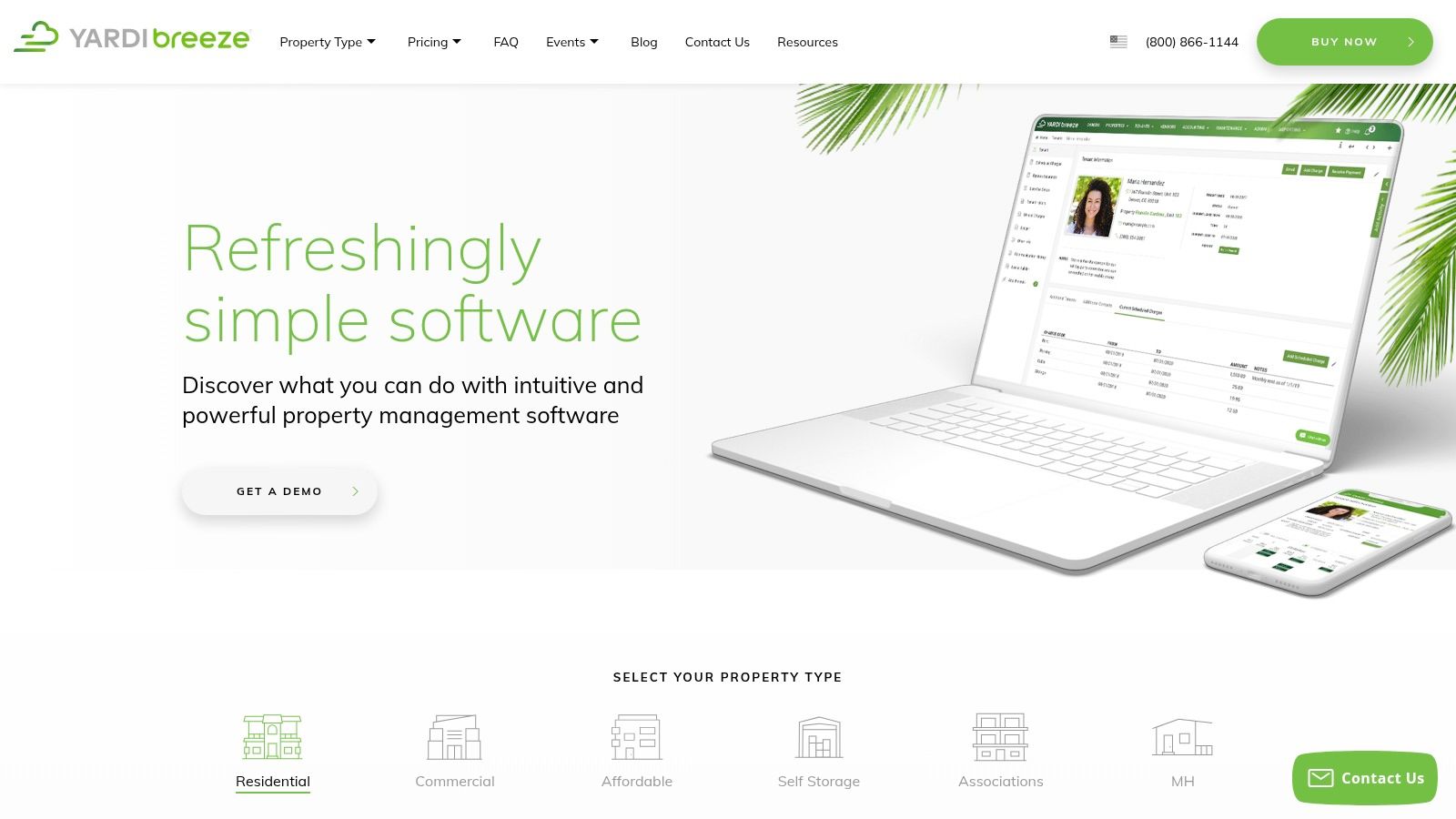 Yardi Breeze dashboard showing occupancy and financial overview